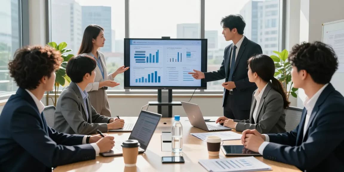 Collaborative meeting scene at aafikotabekasi.org showcasing professional auditors discussing financial analysis in a modern office.