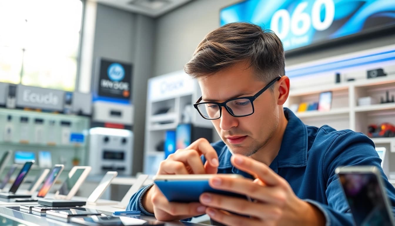 Sell your device for Immediate Phone Cash efficiently with a professional technician evaluating smartphones.