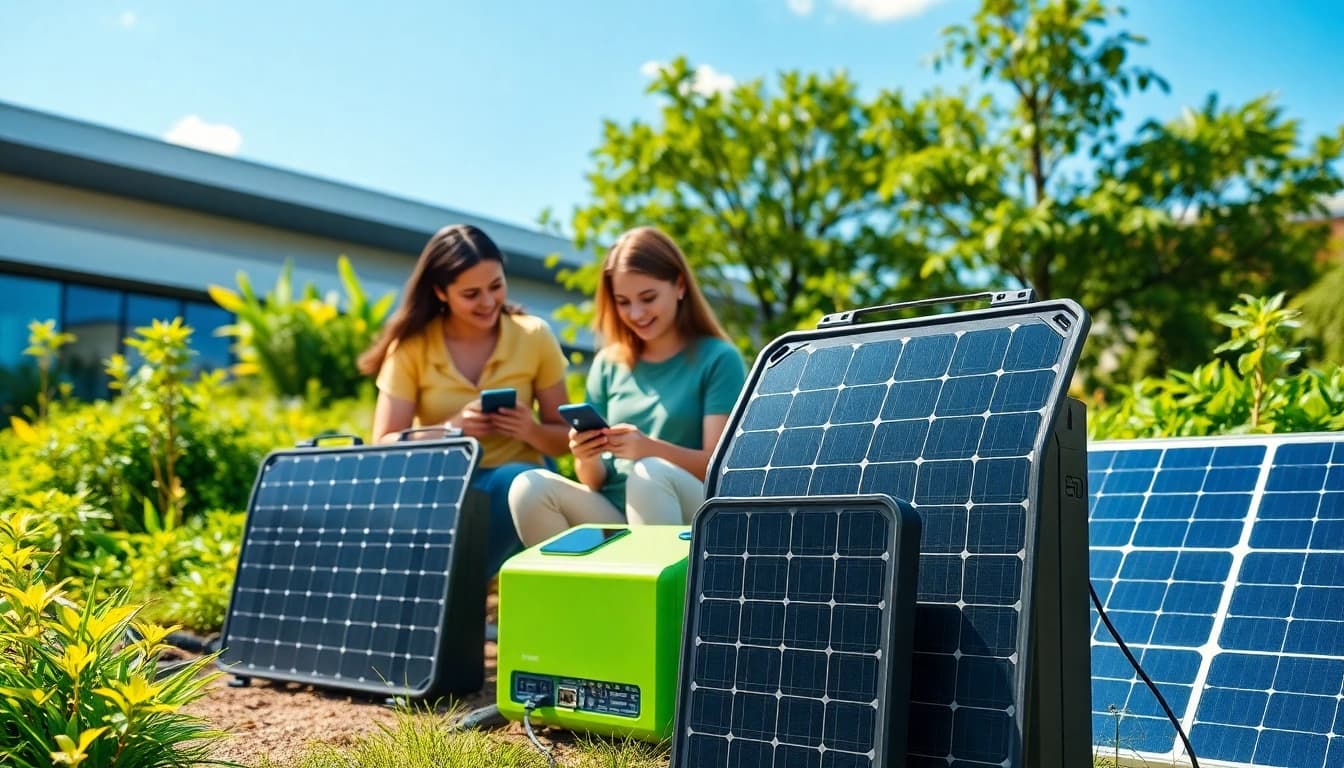 Showcase EcoFlow power stations being used by a family in a vibrant outdoor setting.