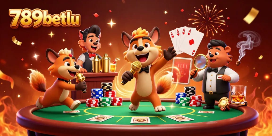 Engage with 789betlu's vibrant casino scene featuring hyenas in a comedy club full of poker fun.