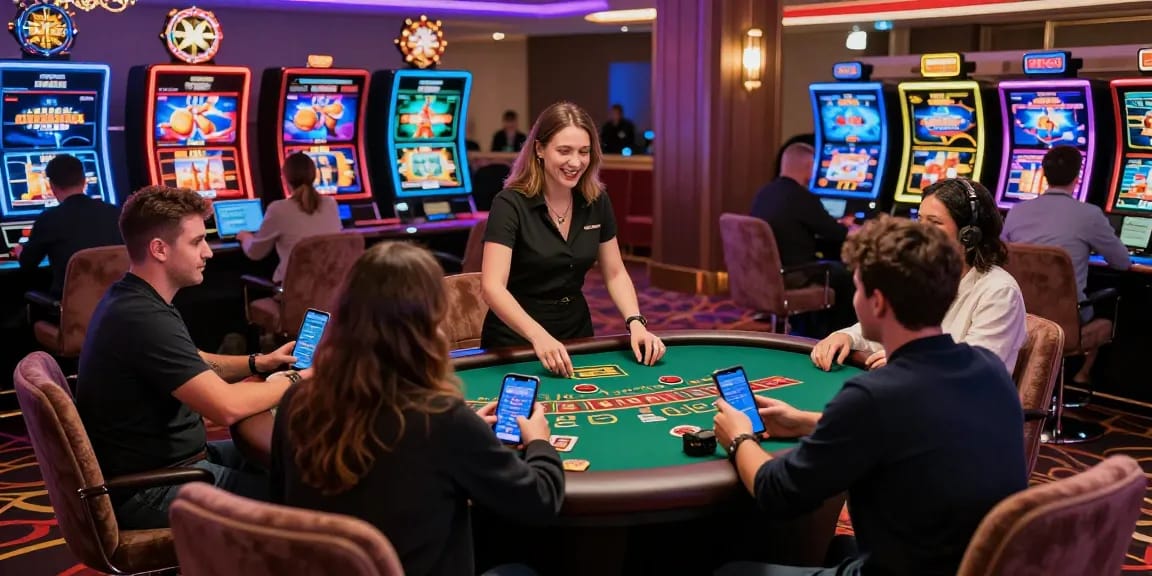 Engaging scene of players at non UK casinos, featuring vibrant gaming settings and diverse players enjoying online platforms at https://dsam.org.uk.
