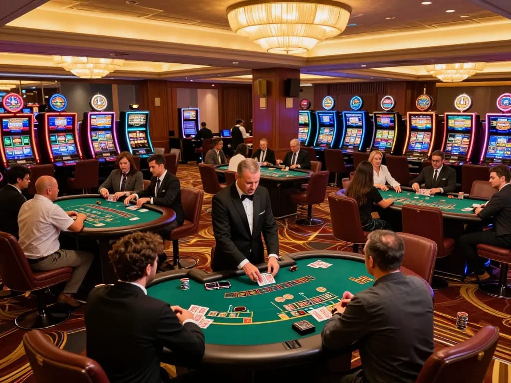 Players enjoying games at nhà cái lv88, showcasing dynamic blackjack action in an elegant casino atmosphere.
