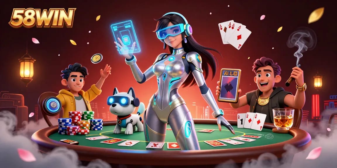 Experience thrilling gaming action with 58WIN in an ultra-modern 3D casino environment.