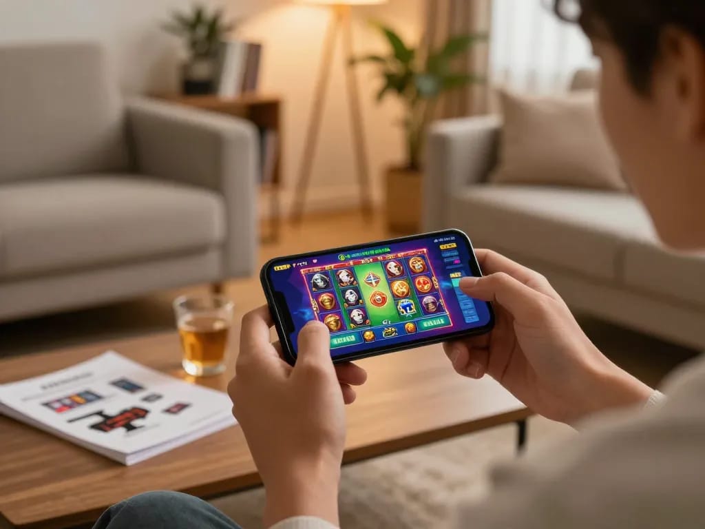 Playing the TT88 com mobile app for immersive gaming experience in a cozy home setting.