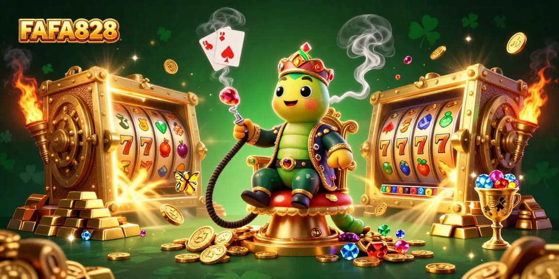 Experience FAFA828's enchanting casino animation featuring vibrant slot reels and luxurious treasures.