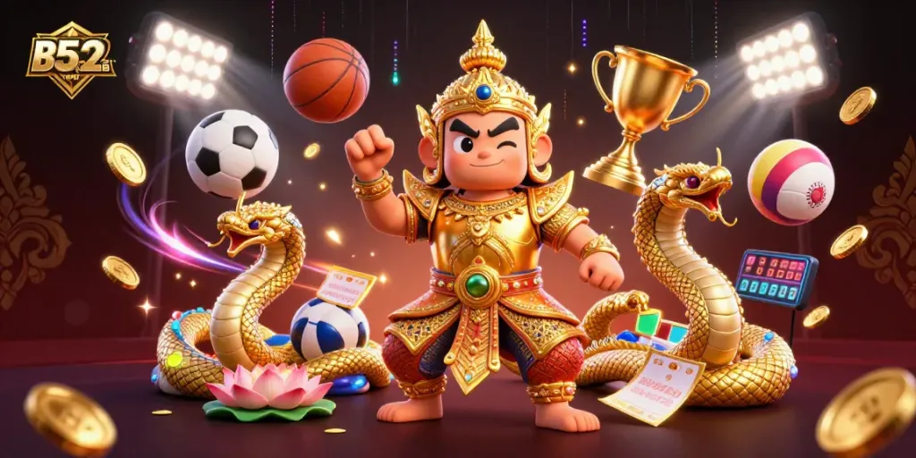 B52CLUB offers an exhilarating gaming experience featuring vibrant 3D casino characters and dynamic game elements.