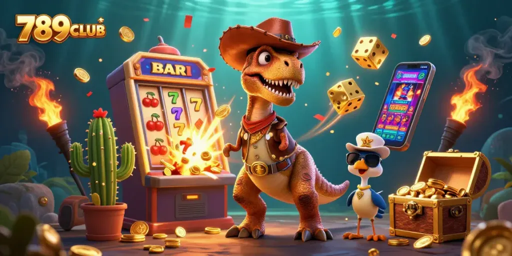 Experience thrilling wins with 789CLUB in this vibrant 3D casino-themed illustration.