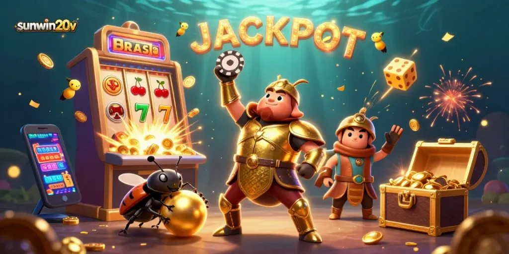 Experience the thrill of sunwin20v with a victorious beetle, jackpot excitement, and dynamic casino elements.