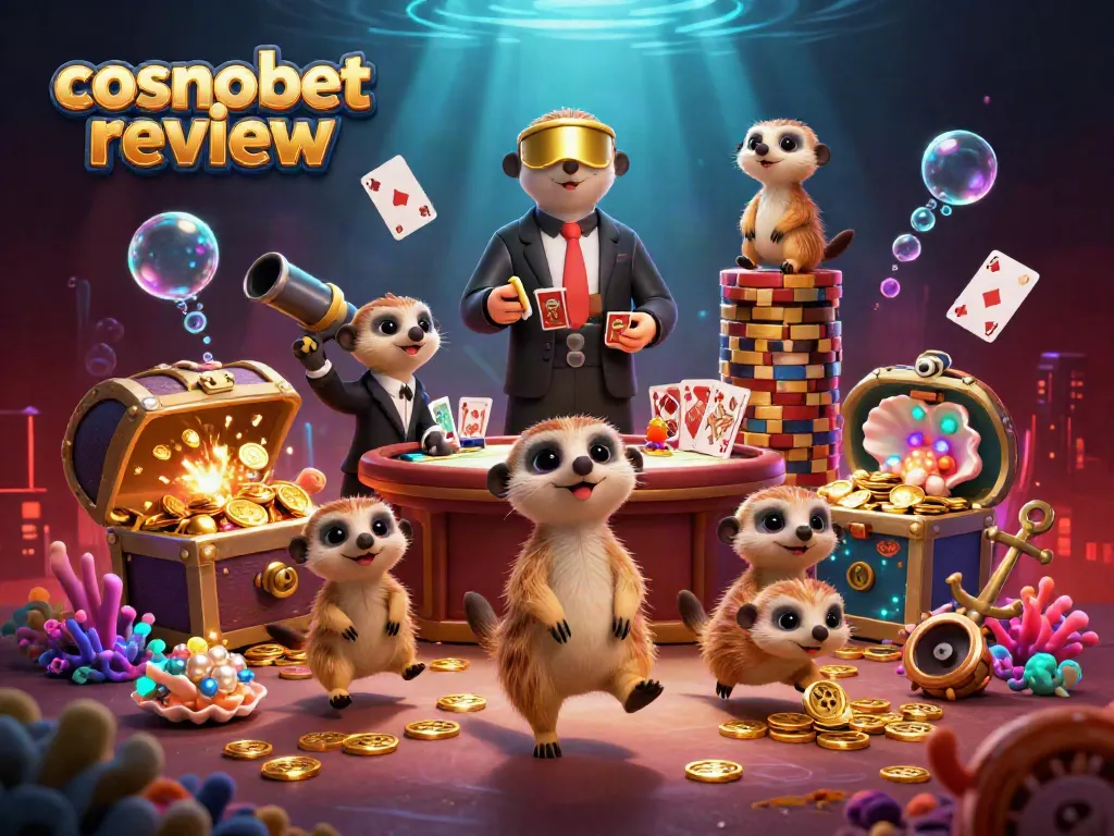 Experience the excitement of the cosmobet review with a vibrant meerkat casino scene showcasing dynamic gameplay elements and glowing treasures.
