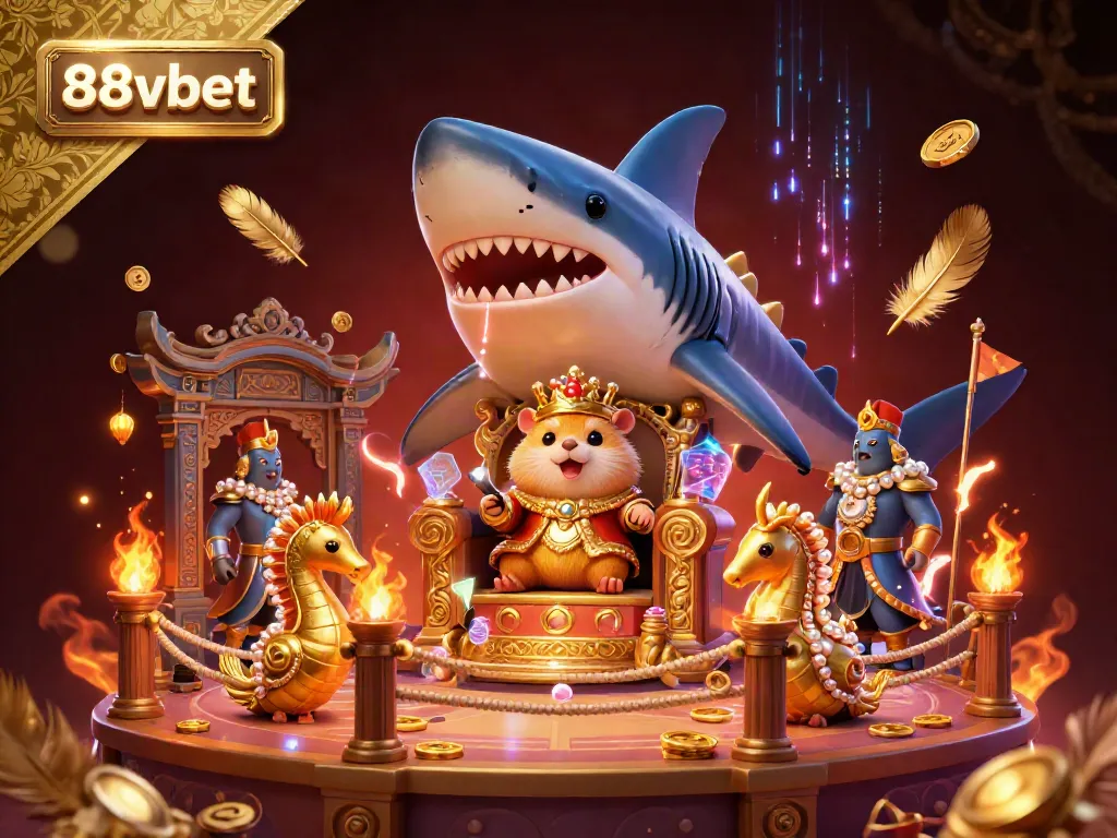 Witness the golden hamster king ruling the casino realm in the artistic 88vbet 3D illustration.