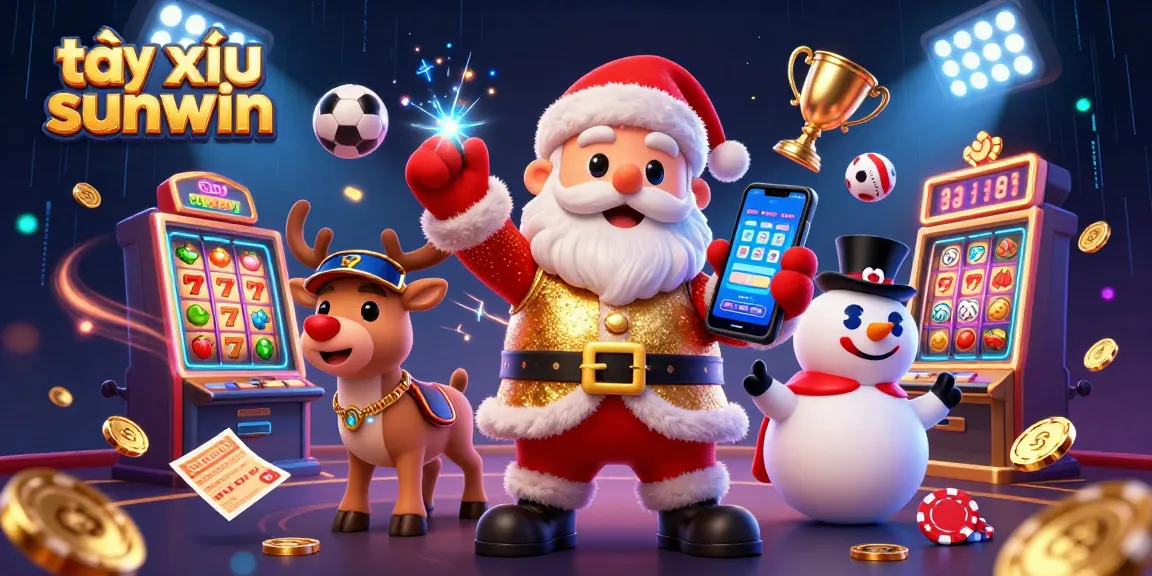 Engage with tài xỉu sunwin in this vibrant casino scene featuring Santa with his reindeer and snowman in a dynamic betting atmosphere.