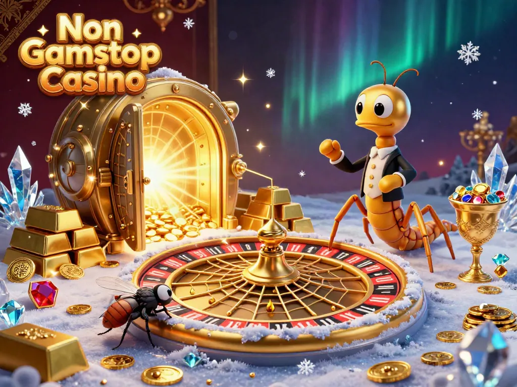 Experience the excitement of Non Gamstop Casino with a high-stakes 3D illustration full of vibrant details and action.