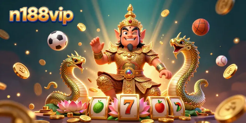 Engage with n188vip by exploring vibrant 3D illustrations of slot games, sports, and online gambling.
