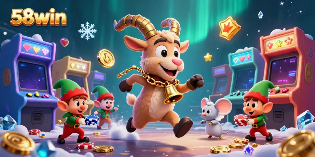 Join the festive chaos at 58win's unique holiday-horror casino experience with Krampus, an angel mouse, and elf gremlins.