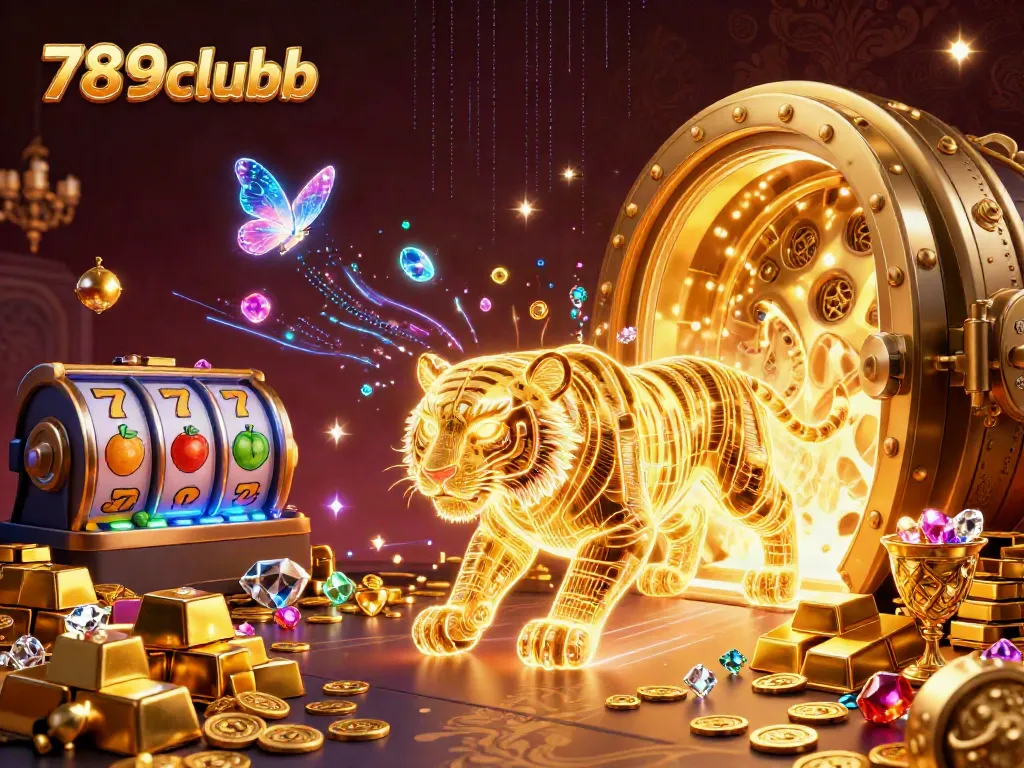 Experience thrilling slots action with the vibrant 789clubb digital casino scene filled with golden elements.