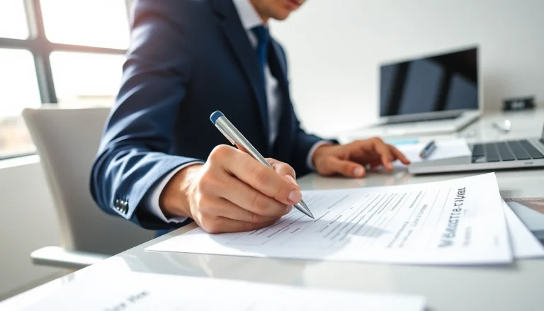 Person completing an eta uk application form with organized documents on a bright desk.