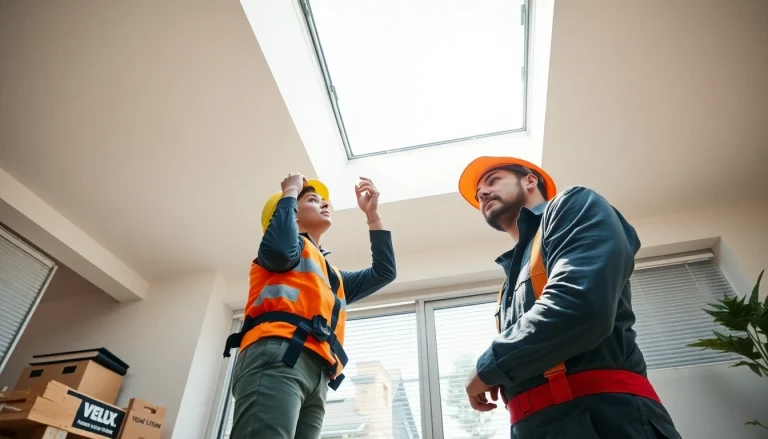 Expert Velux repairs being conducted by a technician in a bright skylight setting.