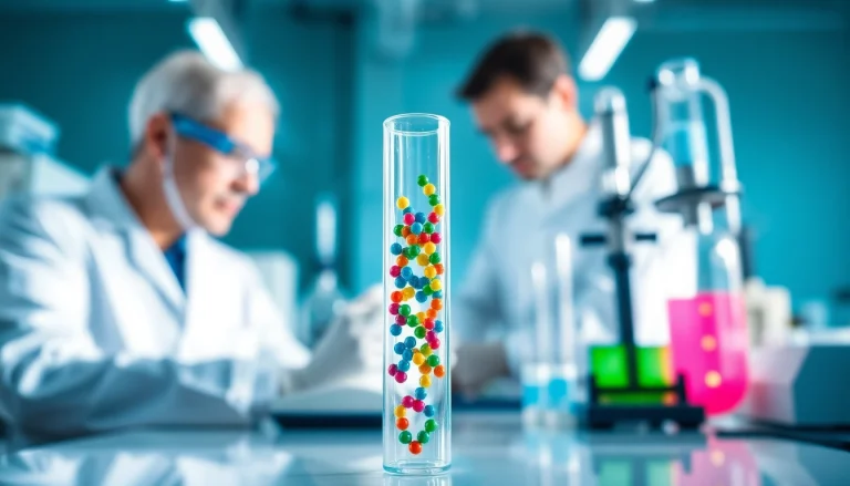 Analyze Peptides UK in a vibrant laboratory setting, highlighting scientific innovation and research.