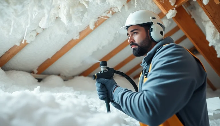 Skilled technician performing spray foam removal near me in a clean attic environment.