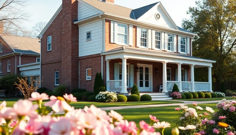 Crafting a colonial home addition with elegant landscaping details creating a welcoming atmosphere.