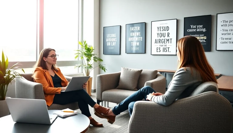 Visual representation of how to find my perfect career path with a coaching session in a bright office.