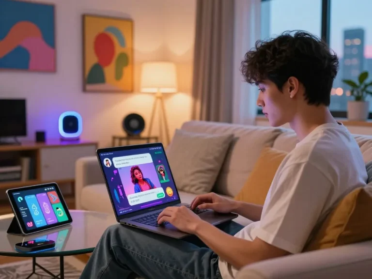 Experience engaging conversations with spicy ai in a modern living room setting, showcasing interaction with virtual companions.