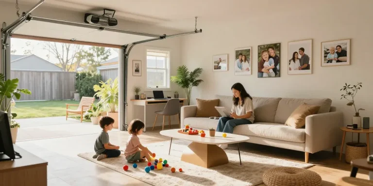 Family enjoying a transformed garage conversion as a living space, showcasing a garage conversion specialist near me's quality work