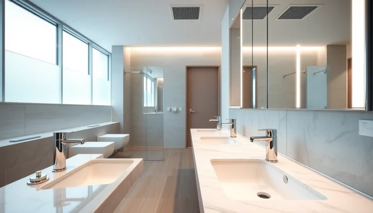 Enhancing efficiency and aesthetics with commercial washroom refurbishment featuring modern fixtures and design.
