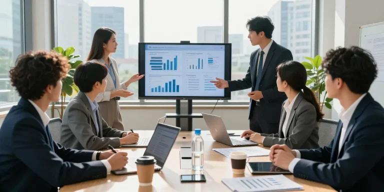 Collaborative meeting scene at aafikotabekasi.org showcasing professional auditors discussing financial analysis in a modern office.