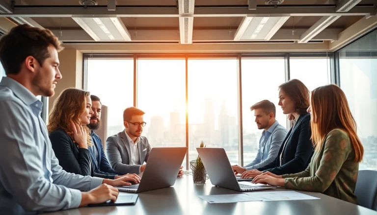 People collaborating in a vibrant office across the UK, showcasing teamwork and innovation.