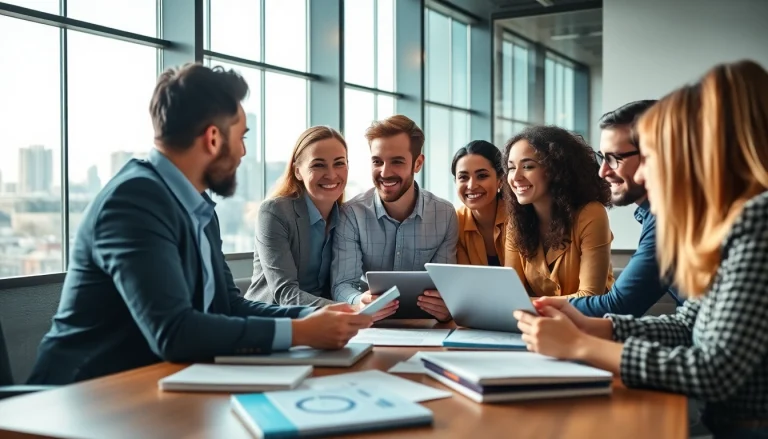 Collaborative team meeting across the UK focusing on innovation in a modern office setting.