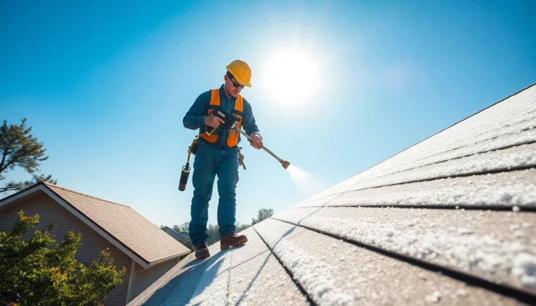 Contractor performing spray foam roof removal safely on a sunny day.