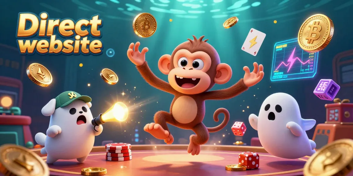 Experience the thrill at the Direct website with a playful poltergeist monkey and ghost-hunter puppy in a vibrant casino scene.