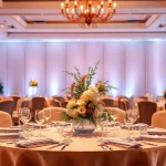 View an elegant event setup featuring floral decorations at https://www.casablancahire.co.uk/.