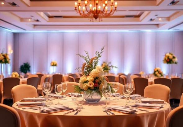 View an elegant event setup featuring floral decorations at https://www.casablancahire.co.uk/.
