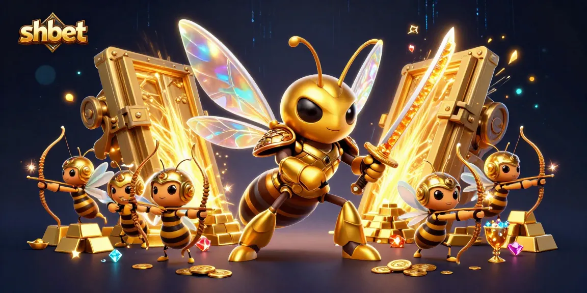 Engage with shbet's dazzling game landscape featuring a golden hornet in samurai armor, exuding casino charm.