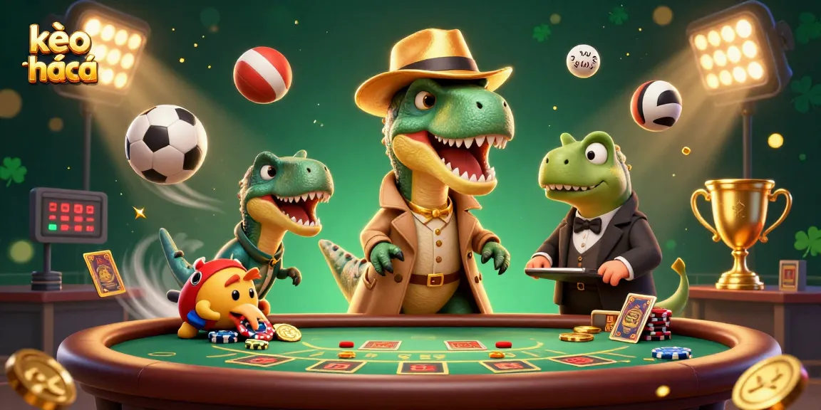 Engage with kèo nhà cái in a dynamic scene featuring a cartoon velociraptor card counter at the blackjack table.